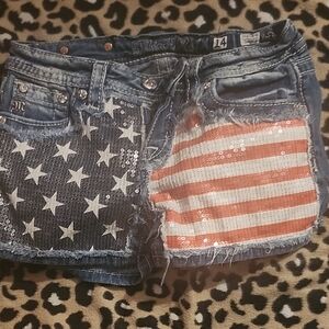 Miss Me Denim Sequin Star and Stripe Shorts